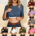 thumbnail image 1 of Oksale 3/4 Sleeve Tops for Women Built in Bra Slim Fit Casual Crewneck Summer Tops Lightweight Lounge Tees Trendy Cozy Ladies Clothing Navy XL, 1 of 8