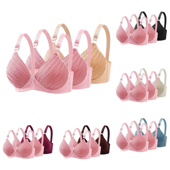 Oksale 3 PC Embroidery Wireless Bras for Women Sexy Lace Full Coverage Bra Lightly Cozy Adjustable Push Up Bras 2026 Light Blue 42