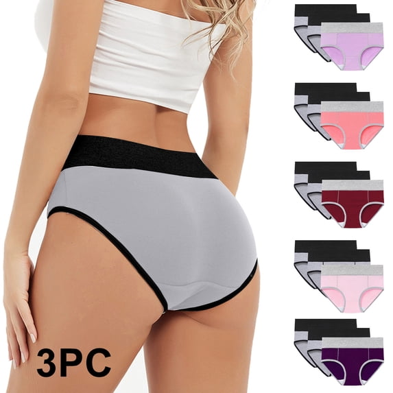 Oksale 3 PC Period Panties for Women Plus Size Heavy Flow High Waisted Underwear Soft Breathable Leak Proof Mensutral Panty Briefs Pink XXL