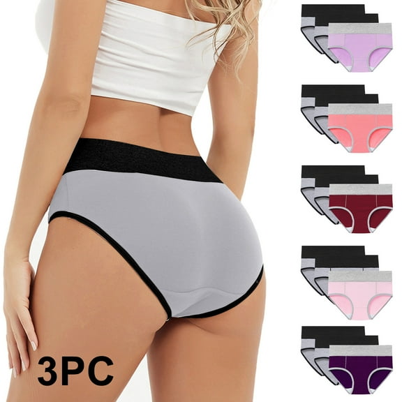 Oksale 3 PC Period Panties for Women Plus Size Heavy Flow High Waisted Underwear Soft Breathable Leak Proof Mensutral Panty Briefs Watermelon Red XXL
