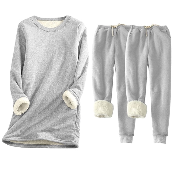 Oksale 3 PC Sweatsuits for Women Plus Size Round Neck Sherpa Sweatshirts Fleece Lined Sweatpants Warm Winter Loungewear Sets 2025 Gray XXL