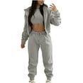 thumbnail image 1 of Oksale 3 PC Sweatsuits for Women Set Cropped Hoodies Sweatshirts Fleece Lined Vest Drawstring Sweatpants Warm Winter Active Outfit 2025 Gray S, 1 of 9