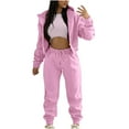thumbnail image 1 of Oksale 3 PC Sweatsuits for Women Set Cropped Hoodies Sweatshirts Fleece Lined Vest Drawstring Sweatpants Warm Winter Active Outfit 2025 Pink M, 1 of 9