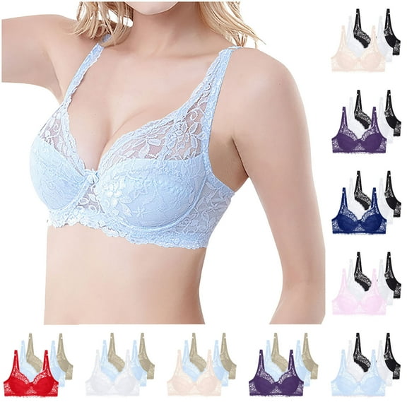 Oksale 3 PC Underwire Bras for Women Push Up Plus Size High Support Lace Bra Breathable Soft Comfortable Full Coverage Sexy Bras Khaki 85C