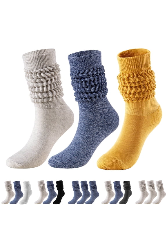 3 Pair Funny Socks for Women Cotton Slouch Winter Boot Socks Soft Comfortable Mositure Wicking Stacked Sock Solid Color Scrunch Winter Socks White