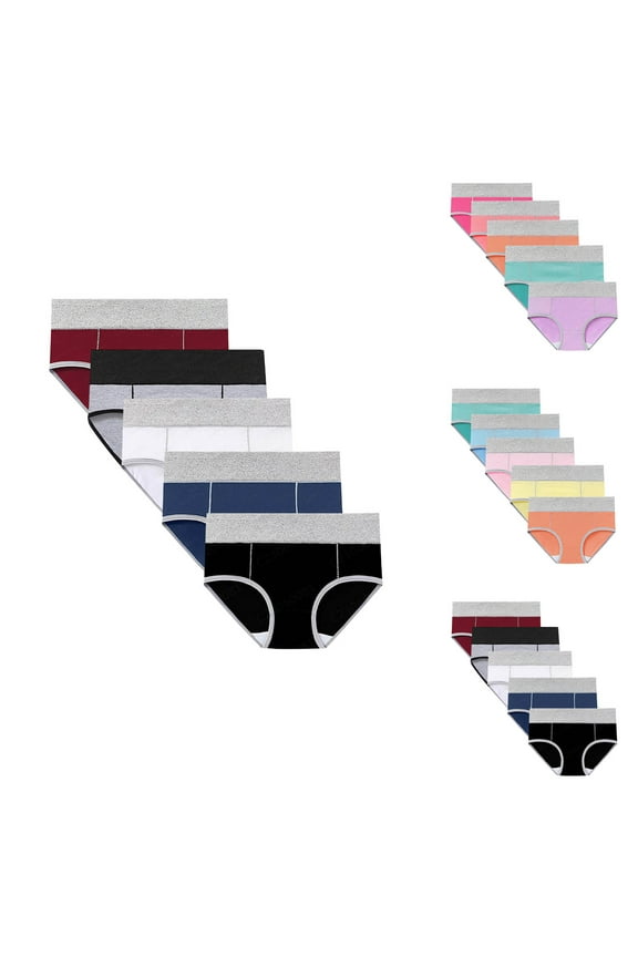 5 PC Cotton Underwear for Women Plus Size Color Block Breathable Fashion Panties Stretch Soft Comfy Butt Lifting Briefs 2026 Yellow M