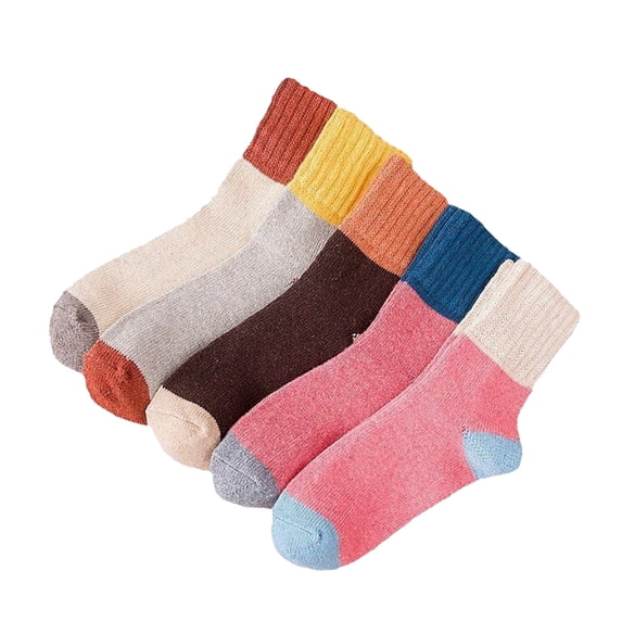 Oksale 5 Pairs Color Block Wool Socks for Women Thermal Thick Warm Winter Stocking Soft Comfortable Regular Fit Crew Socks Red Free Size