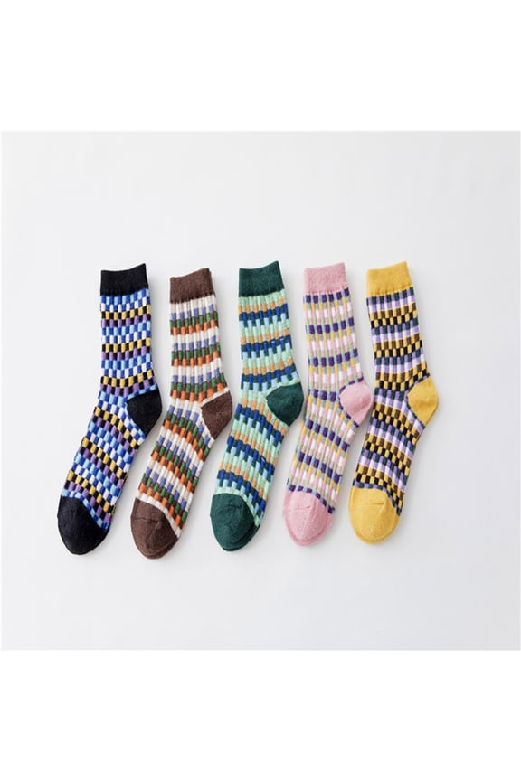 5 Pairs Funny Boot Socks Women Casual Thick Warm Winter Socks Soft Regular Fit Wool Stocking for Going Out Multicolor Free Size