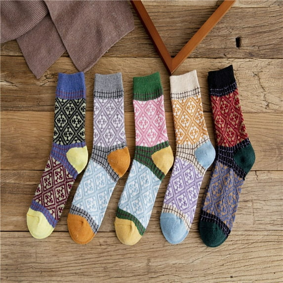 Oksale 5 Pairs Womens Cute Cotton Socks Above Ankle Socks Holiday Gifts Stocking Soft Cozy Warm Winter Boot Socks Multicolor Free Size