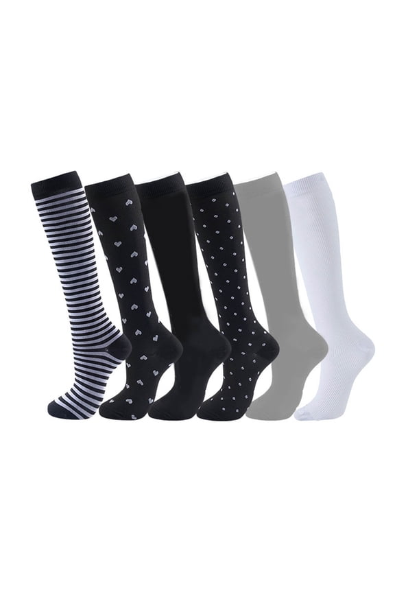 6 Pairs Funny Print Knee High Socks for Women Black Slouch Cotton Trouser Socks Casual Opaque Moisture Wicking Boot Sock Black M