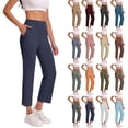 thumbnail image 1 of Oksale Ankle Pants for Women Stretch High Waist Yoga Pants with Pockets Trendy Side Slit Plus Size Trousers for Fitness Brown M, 1 of 9