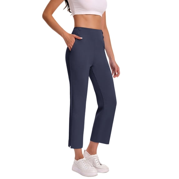 Oksale Ankle Pants for Women Stretch High Waist Yoga Pants with Pockets Trendy Side Slit Plus Size Trousers for Fitness Navy L