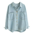 thumbnail image 1 of Oksale Asymmetrical Hem Denim Jacket for Women Trendy Button Shacket Jackets with Pockets Casual Lapel Jean Jacket Vintage Regular Fit Denim Shirt 2025 Light Blue S, 1 of 7