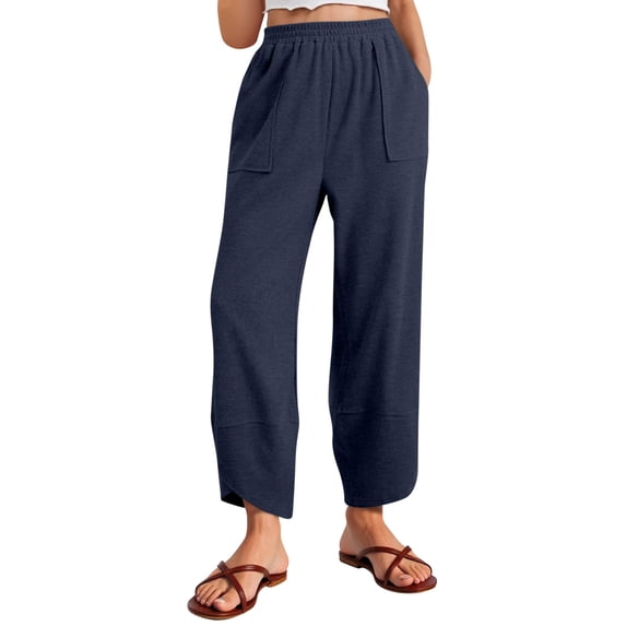 Oksale Barrel Sweatpants Women Petite Loose Trendy Cross Hem Sweat Pants for Traveling Elastic High Waisted Girlfriend Joggers with Pockets 2026 Navy M
