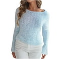 thumbnail image 1 of Oksale Boat Neck Sweaters for Women Trendy Print Knit Sweater Loose Long Sleeve Pullover Slouchy Soft Tops 2025 Sky Blue Free Size, 1 of 6