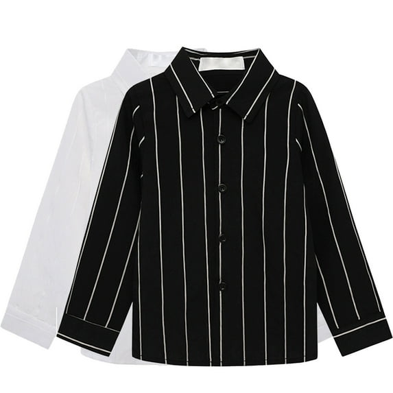 Oksale Boys Gentleman Dress Shirts Size 6 Long Sleeve Button Up Shirt formal Striped Uniform Shirts Dressy Turndown Collared Blouses Comfy Soft Cotton Oxford Shirt Blouse