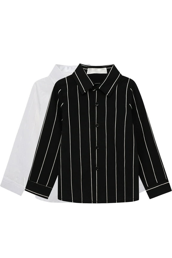 Boys Gentleman Dress Shirts Size 6 Long Sleeve Button Up Shirt formal Striped Uniform Shirts Dressy Turndown Collared Blouses Comfy Soft Cotton Oxford Shirt Blouse