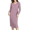 thumbnail image 1 of Oksale Built in Bra Nightgown for Women Full Length Night Gowns Cozy Long Sleeve Sleep Shirt Casual Round Neck Pajama Gown Solid Color Loungewear Lightweight Soft Sleepwear Purple M, 1 of 5