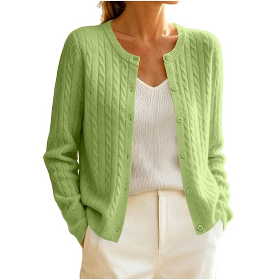 Oksale Cable Knit Cardigans for Women Soft Comfortable Long Sleeve Cardigan Sweaters Lighweight Open In Front Thin Fall Clothes Green XL