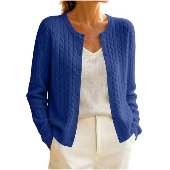 Oksale Cable Knit Cardigans for Women Soft Comfortable Long Sleeve Cardigan Sweaters Lighweight Open In Front Thin Fall Clothes Navy M