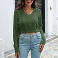 thumbnail image 1 of Oksale Cable Knit Sweaters for Women Trendy Cropped Sweater Knit Casual V Neck Jumpers Cozy Long Sleeve Pullover Y2K Soft Lightweight Tops Army Green M, 1 of 6