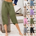 thumbnail image 1 of Oksale Capri Harem Pants for Women Soft Cozy Petal Hem Cotton Linen Capris with Pockets Elastic Waisted Summer Cropped Trousers Gray M, 1 of 7