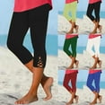 thumbnail image 1 of Oksale Capri Leggings for Women Stretch Ribbed Knit Capris Summer Lightweight Slim Fit Cutout Capri Pants High Waisted Cropped Trousers Green L, 1 of 8