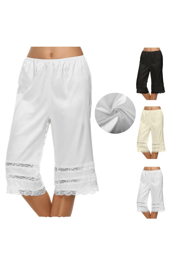 Capri Pajama Pants Women Silk Satin Pj Pants Lace Trim Sleep Pants Casual Cozy Soft Lightweight Lounge Pants 2025 White M