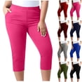thumbnail image 1 of Oksale Capri Pants for Women Plus Size Stretch Yoga Pants with Pockets Slim Soft Cotton Tights Mositure Wicking Workout Leggings Hot Pink 4XL, 1 of 7