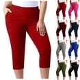thumbnail image 1 of Oksale Capri Pants for Women Plus Size Stretch Pull On Capris with Pockets Slim Soft Cotton Tights Casual Cozy Leggings Red 5XL, 1 of 7