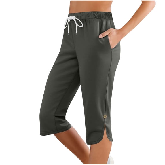 Oksale Capri Pants for Women with Pockets Casual Drawstring Stretch Waisted Capris Petite Loose Fit Cropped Trousers 2026 Dark Gray S