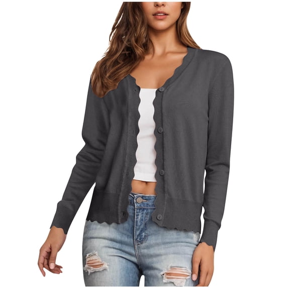 Oksale Cardigan Sweaters for Women V Neck Cardigans Long Sleeve Shrugs Sweaters Trendy Button Down Cropped Outerwear Casual Open Front Knit Tops 2026 Dark Gray XL
