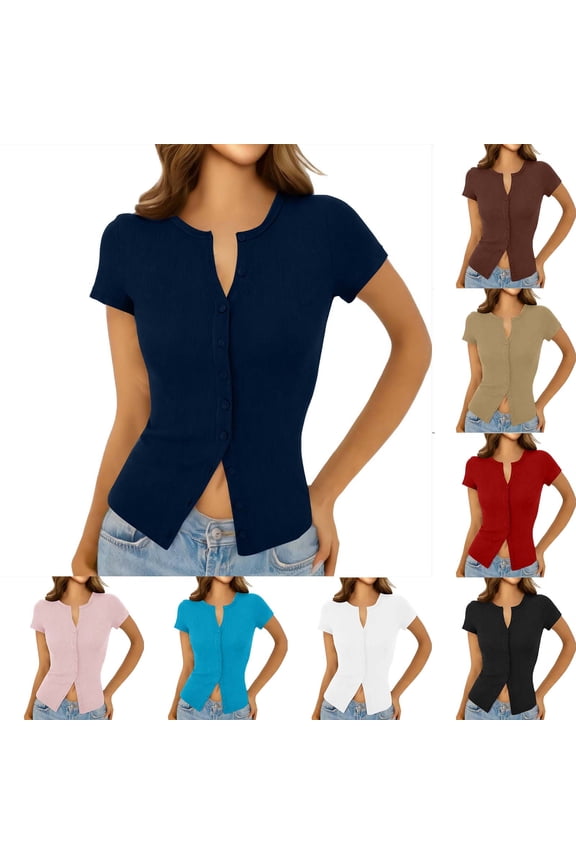 Cardigan Sweaters for Women Y2K Cropped Button Down Ribbed Knit Cardigans Short Sleeve Summer Clothes Slim Lightweight Shrugs Dark Blue S