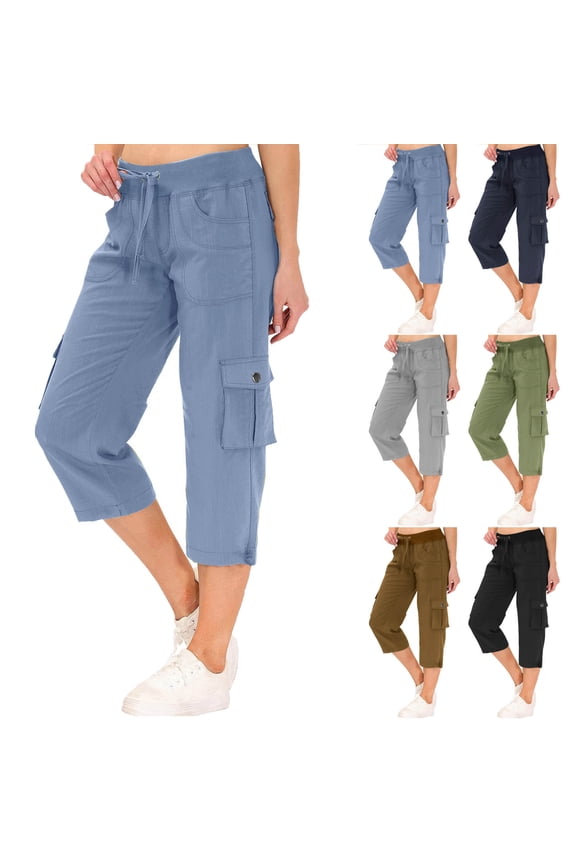 Cargo Capris for Women Casual Cozy Cotton Travel Pants with Pockets Soft Lounge Pants Cropped Tr Navy S
