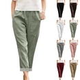 thumbnail image 1 of Oksale Casual Pants for Women Summer 2026 Rolled Up Hem Petite Pants with Pockets Elastic Waisted Straight Leg Ankle Trouser Pink M, 1 of 6