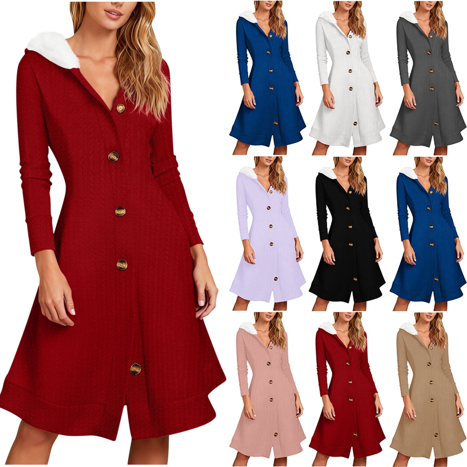 Oksale Christmas Dresses for Women 2025 with Hood Button Down Jacquard — free download