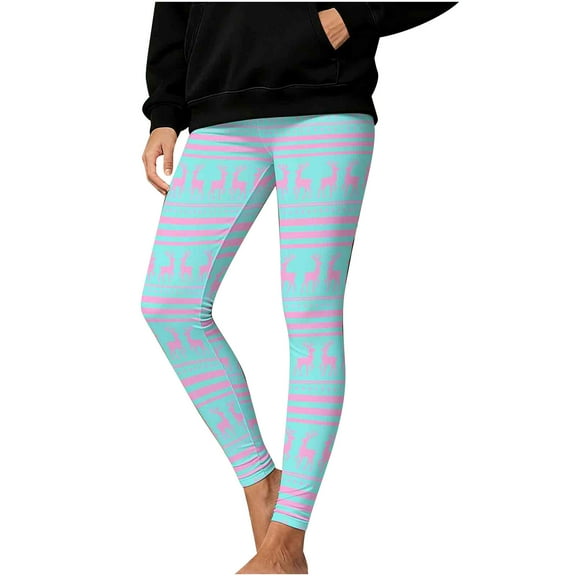 Oksale Christmas Print Leggings for Women Plus Size Hight Waisted Xmas Tights Tummy Control Slim Fit Yoga Pants for Winter 2026 Light Blue XXXL