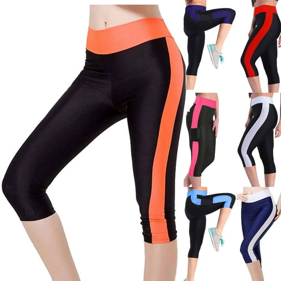 Oksale Color Block Capri Leggings for Women with Pockets Plus Size Stretchy Pants Low Waisted Yoga Pants Fall Fahsion Capris 2025 Hot Pink XXL