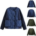 thumbnail image 1 of Oksale Color Block Puffer Jackets for Women with Pockets Lightweight Button Down Quilted Coats Cozy Long Sleeve Cropped Outerwear 2025 Army Green L, 1 of 7