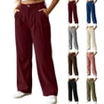 thumbnail image 1 of Oksale Corduroy Dress Pants for Women with Pockets Plus Size Pleated Front Business Casual Pants Loose Straight Leg Pants Officewear Brown M, 1 of 8
