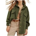 thumbnail image 1 of Oksale Corduroy Jacket Women Fall Button Down Jackets with Pockets Casual Lapel Coats Loose Long Sleeve Asymmetry Outerwear Warm Winter Outfits 2025 Green S, 1 of 7