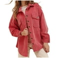 thumbnail image 1 of Oksale Corduroy Jacket Women Fall Button Down Jackets with Pockets Casual Lapel Coats Loose Long Sleeve Asymmetry Outerwear Warm Winter Outfits 2025 Pink M, 1 of 7