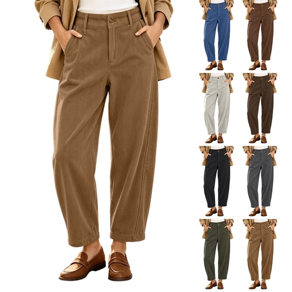 Oksale Corduroy Pants for Women Petite Trendy High Waisted Button Barrel Pants Loose Comfortable Khaki Pants with Pockets Fashion Outfits Gray M