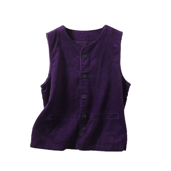 Oksale Corduroy Vest for Women Lightweight Button Down Vests with Pockets Sleeveless Jackets Soft Comfy Jacket Vintage Solid Color Outwear Purple XXL