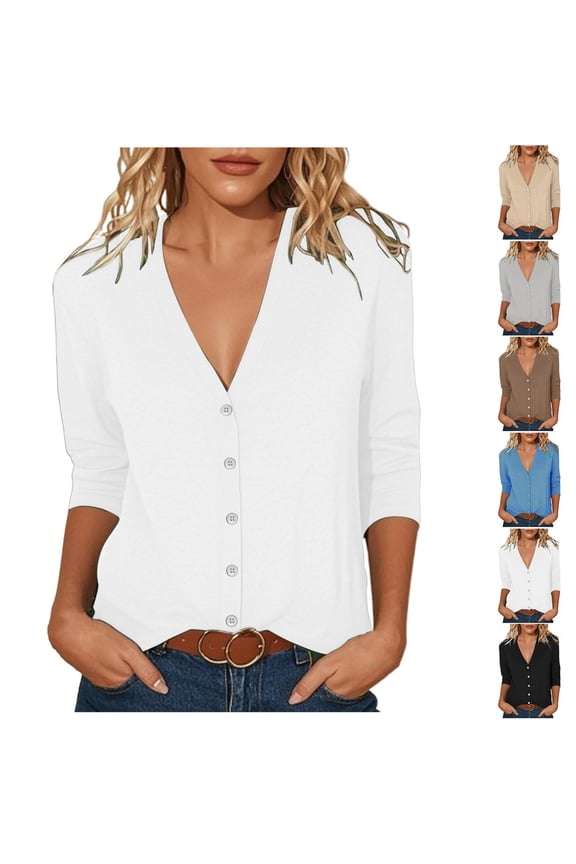 Cotton Cardigans for Women Casual Lightweight Button Down V Neck Summer Cardigan Comfortable Long Sleeve Basic Tops White XXL