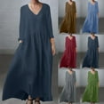 thumbnail image 1 of Oksale Cotton Linen Dress for Women with Pockets Loose Fit Full Length Dresses Casual V Neck Dress Loose Long Sleeve Fall Dress Brown M, 1 of 8