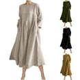 thumbnail image 1 of Oksale Cotton Linen Dresses for Women Loose Long Sleeve Midi Dress Soft Cozy Crewneck Dresses Solid Color Dress Yellow M, 1 of 9