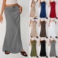thumbnail image 1 of Oksale Cotton Linen Maxi Skirts for Women Elegant Full Length Summer Skirt Elastic Waisted Drawstring Vacation Skirt with Pockets Gray S, 1 of 8