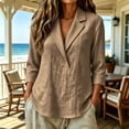 thumbnail image 1 of Oksale Cotton Linen Tops for Women Summer Casual Lapel V Neck Beach Vacation Shirts Loose Fit 3/4 Sleeve Cozy Plus Size Blouses Khaki M, 1 of 6