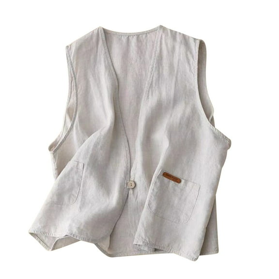Oksale Cotton Linen Vest for Women Lightweight Sleeveless Jackets with Pockets Casual Button Vest Soft Cozy Cowgirl Jacket Retro Fall Coats Gray M